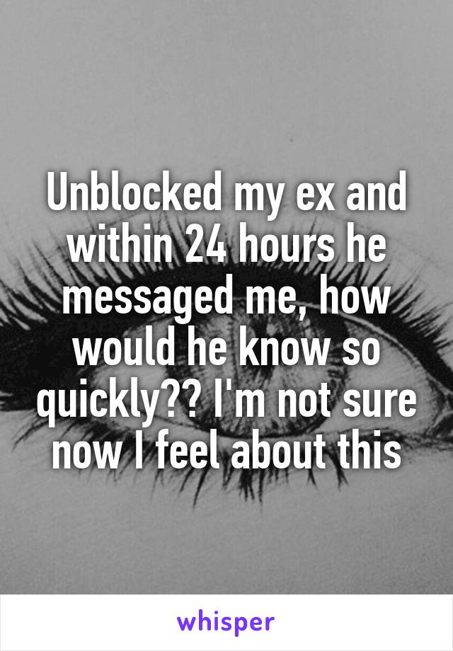 Unblocked my ex and within 24 hours he messaged me, how would he know so quickly?? I'm not sure now I feel about this