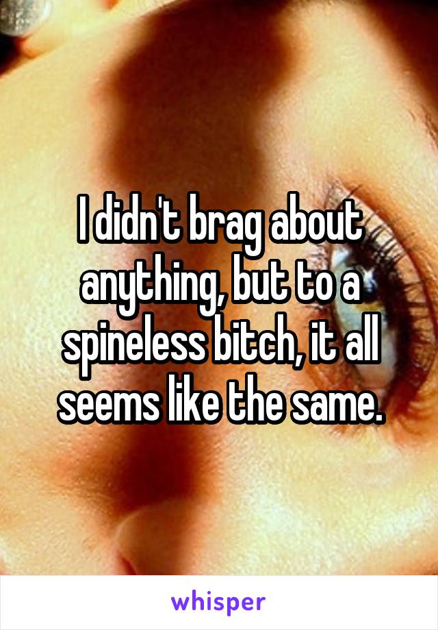 I didn't brag about anything, but to a spineless bitch, it all seems like the same.