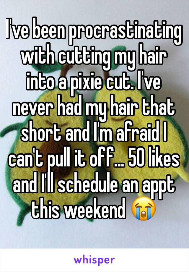 I've been procrastinating with cutting my hair into a pixie cut. I've never had my hair that short and I'm afraid I can't pull it off... 50 likes and I'll schedule an appt this weekend 😭