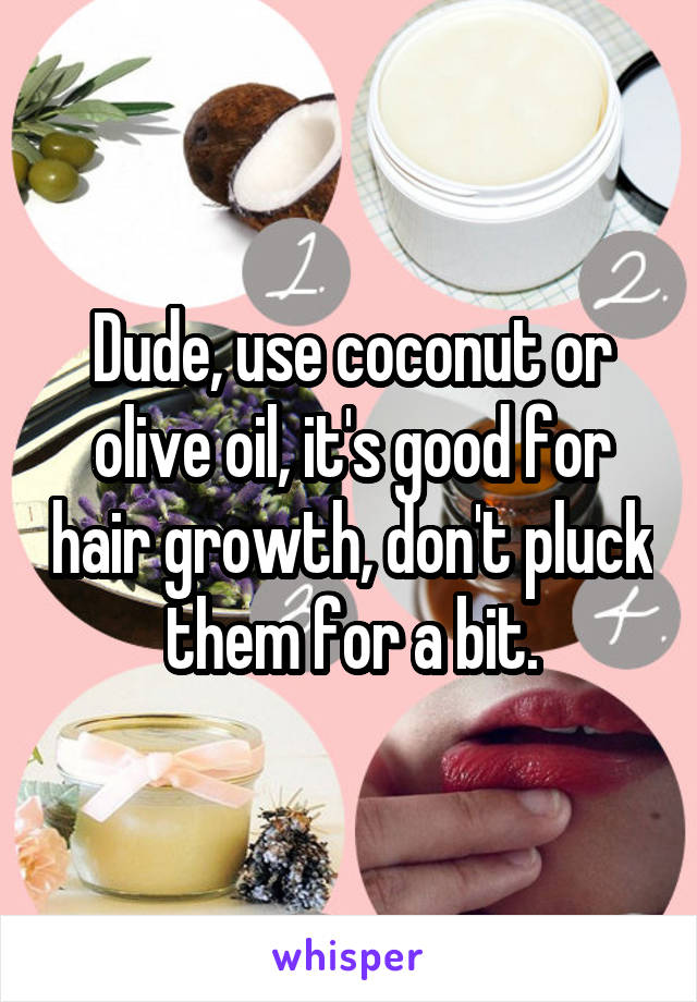 Dude, use coconut or olive oil, it's good for hair growth, don't pluck them for a bit.