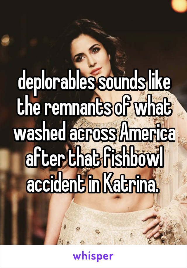 deplorables sounds like the remnants of what washed across America after that fishbowl accident in Katrina. 