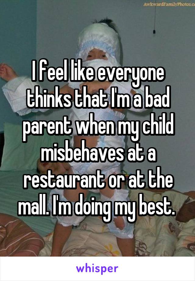 I feel like everyone thinks that I'm a bad parent when my child misbehaves at a restaurant or at the mall. I'm doing my best. 