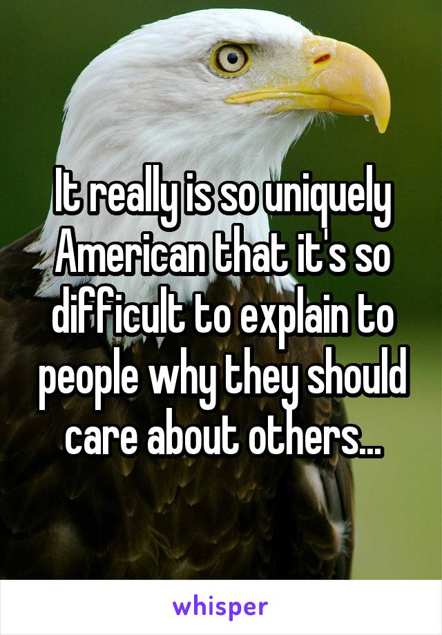 It really is so uniquely American that it's so difficult to explain to people why they should care about others...