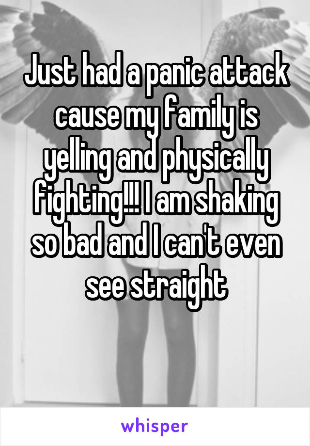 Just had a panic attack cause my family is yelling and physically fighting!!! I am shaking so bad and I can't even see straight

