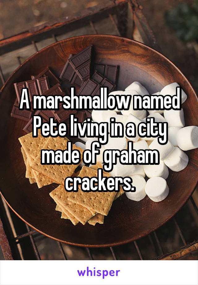 A marshmallow named Pete living in a city made of graham crackers.