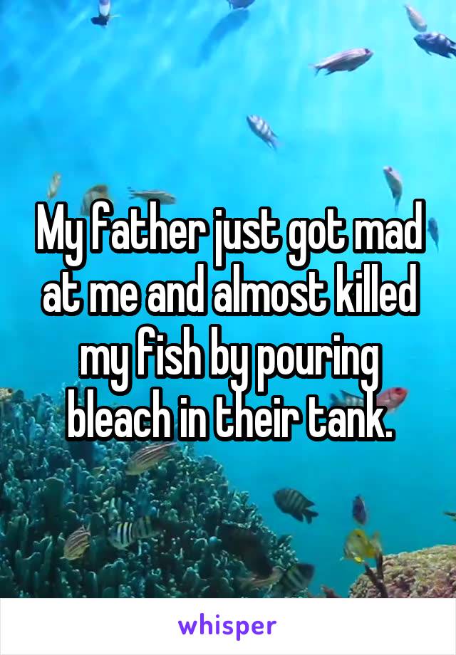 My father just got mad at me and almost killed my fish by pouring bleach in their tank.