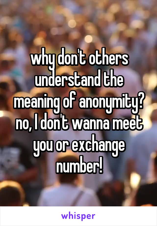 why don't others understand the meaning of anonymity? no, I don't wanna meet you or exchange number!