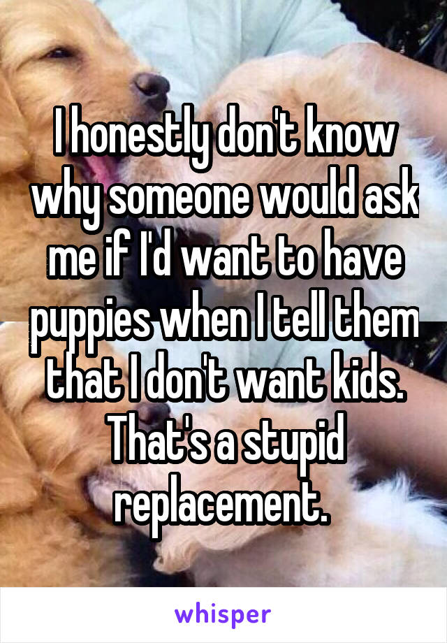 I honestly don't know why someone would ask me if I'd want to have puppies when I tell them that I don't want kids. That's a stupid replacement. 