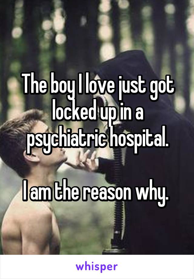 The boy I love just got locked up in a psychiatric hospital.

I am the reason why. 