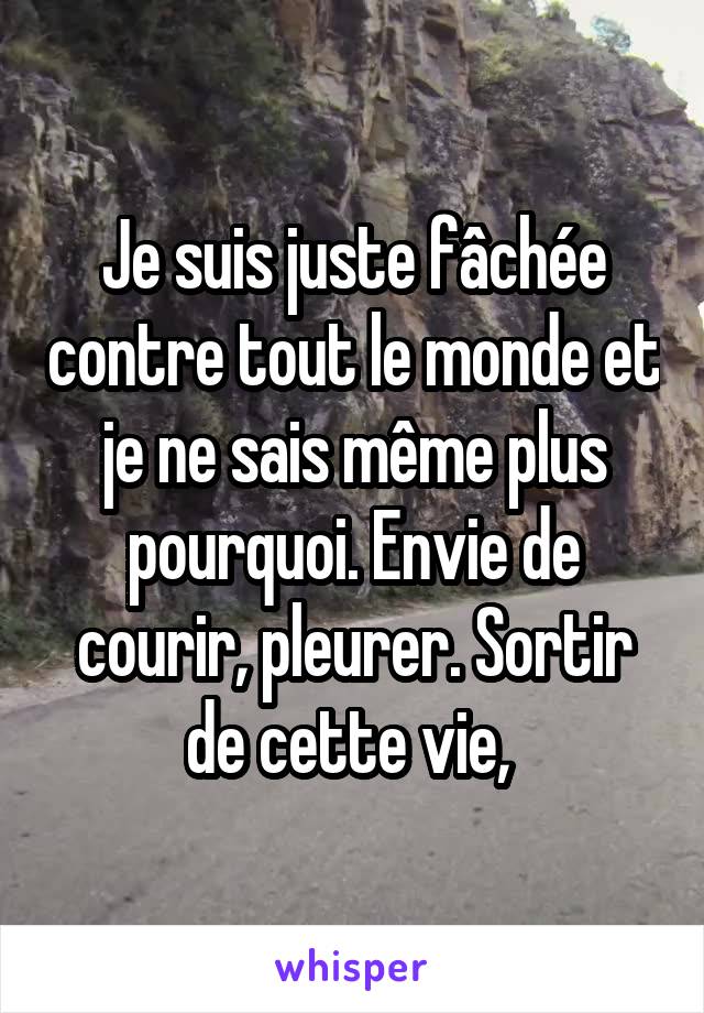 Je suis juste fâchée contre tout le monde et je ne sais même plus pourquoi. Envie de courir, pleurer. Sortir de cette vie, 