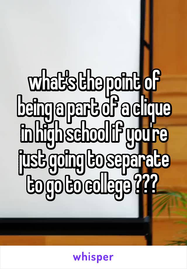 what's the point of being a part of a clique in high school if you're just going to separate to go to college ??? 