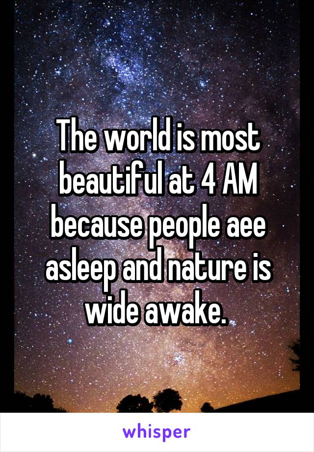 The world is most beautiful at 4 AM because people aee asleep and nature is wide awake. 