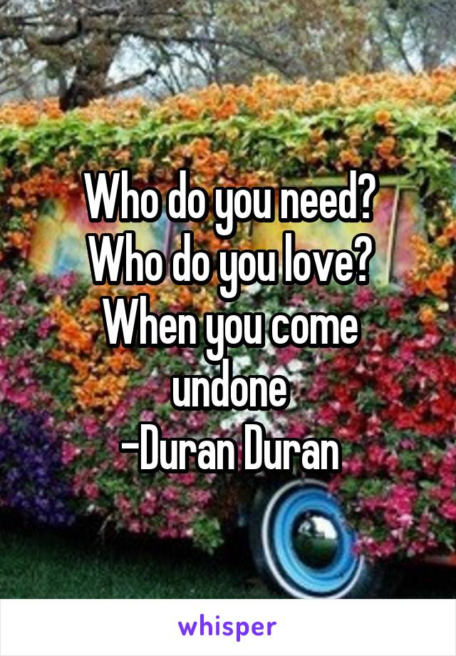 Who do you need?
Who do you love?
When you come undone
-Duran Duran