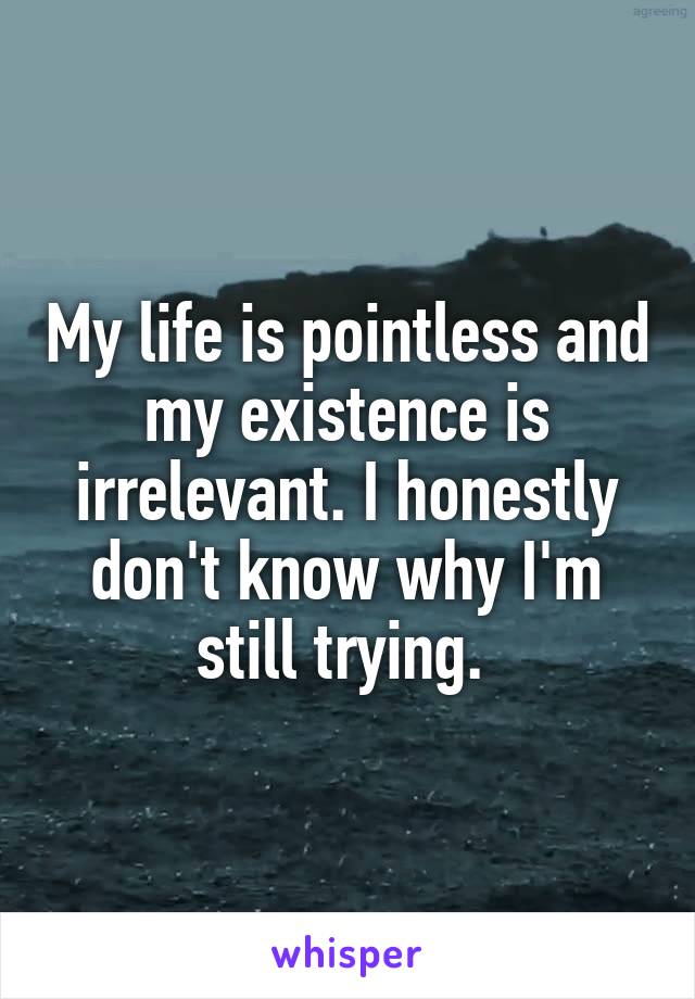 My life is pointless and my existence is irrelevant. I honestly don't know why I'm still trying. 