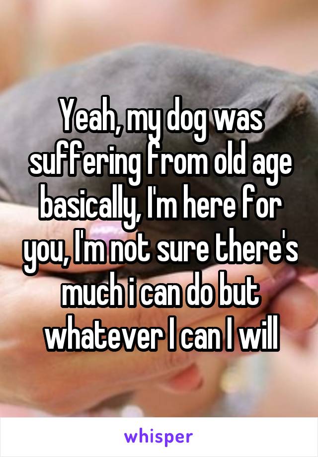 Yeah, my dog was suffering from old age basically, I'm here for you, I'm not sure there's much i can do but whatever I can I will