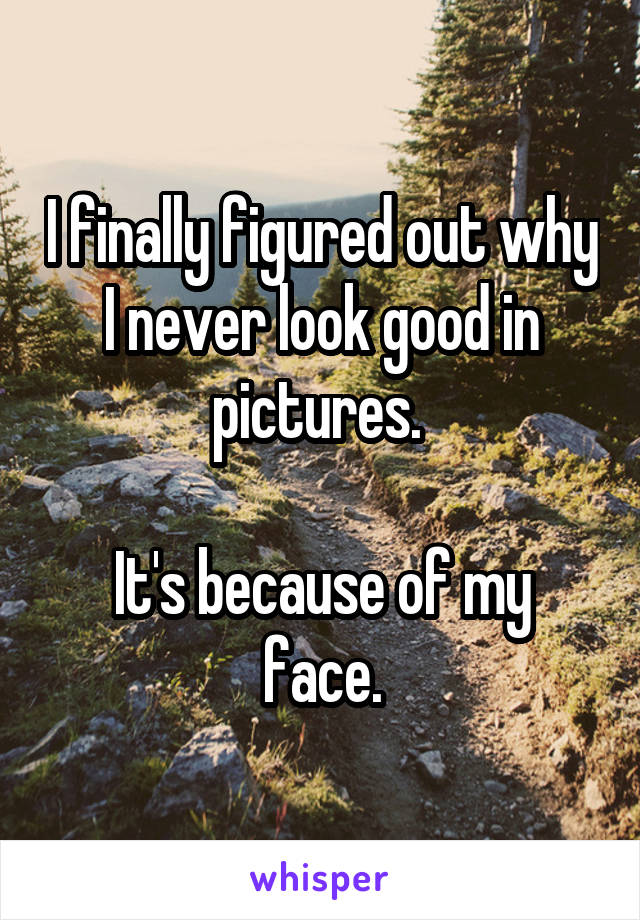 I finally figured out why I never look good in pictures. 

It's because of my face.