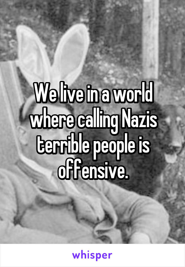 We live in a world where calling Nazis terrible people is offensive.