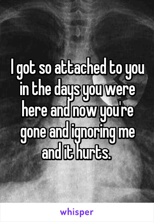 I got so attached to you in the days you were here and now you're gone and ignoring me and it hurts. 