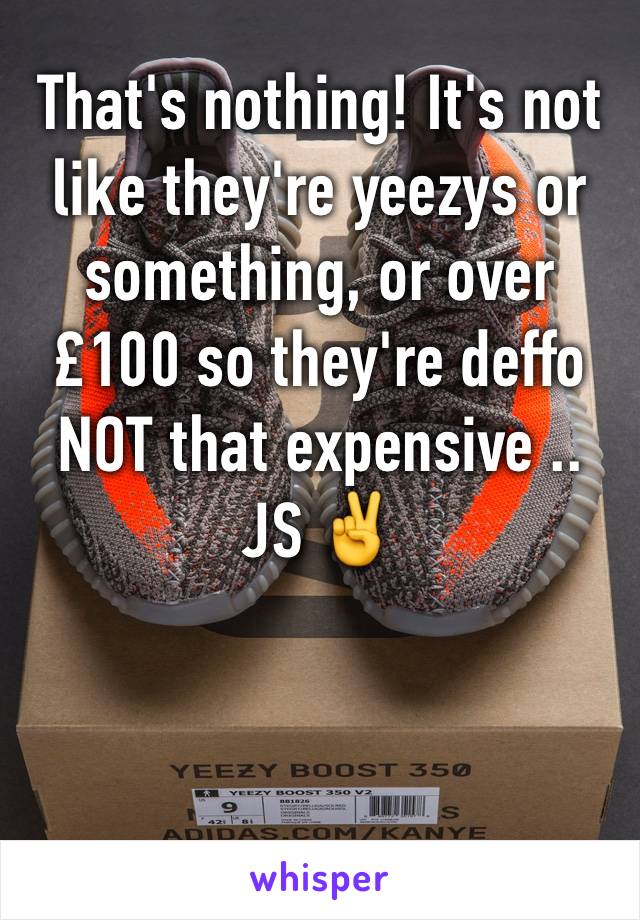 That's nothing! It's not like they're yeezys or something, or over £100 so they're deffo NOT that expensive .. JS ✌️