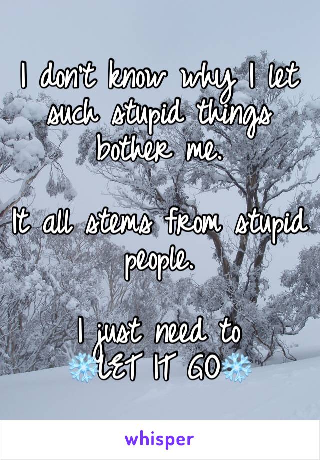 I don't know why I let such stupid things bother me. 

It all stems from stupid people. 

I just need to 
❄️LET IT GO❄️