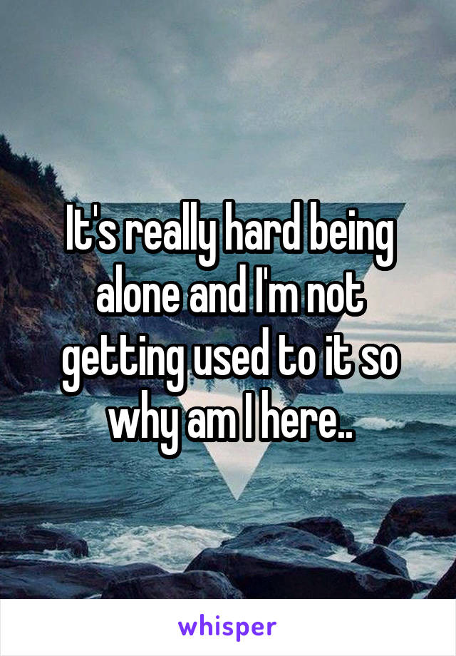 It's really hard being alone and I'm not getting used to it so why am I here..