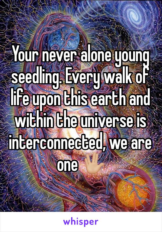 Your never alone young seedling. Every walk of life upon this earth and within the universe is interconnected, we are one 🖖🏼