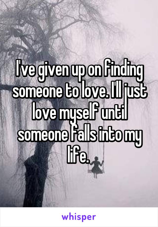 I've given up on finding someone to love. I'll just love myself until someone falls into my life. 