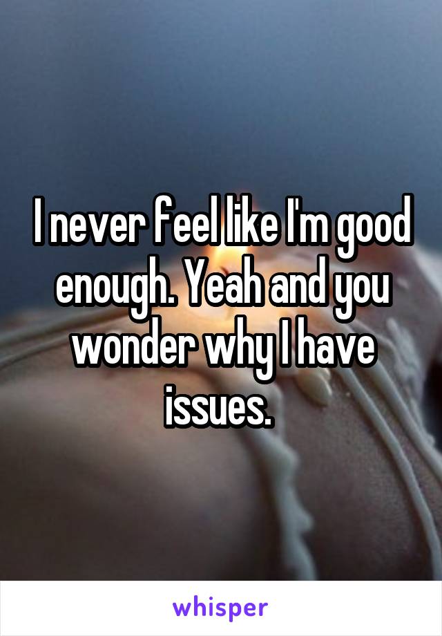 I never feel like I'm good enough. Yeah and you wonder why I have issues. 