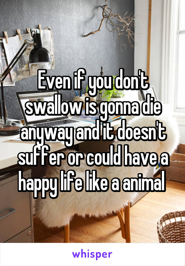 Even if you don't swallow is gonna die anyway and it doesn't suffer or could have a happy life like a animal 