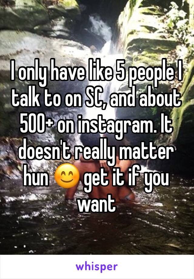 I only have like 5 people I talk to on SC, and about 500+ on instagram. It doesn't really matter hun 😊 get it if you want 