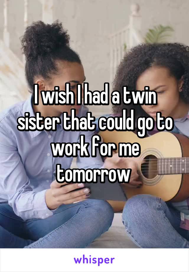 I wish I had a twin sister that could go to work for me tomorrow 