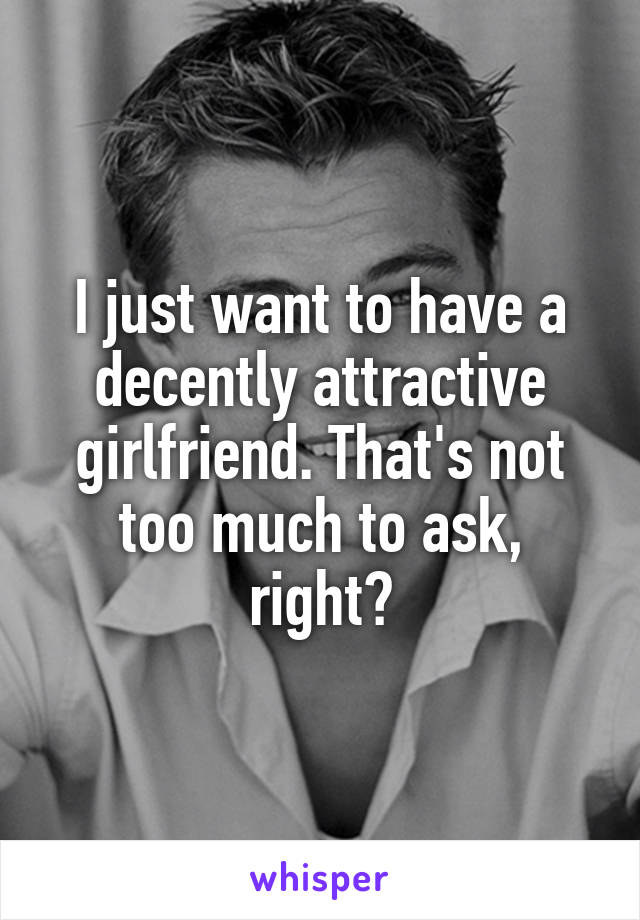 I just want to have a decently attractive girlfriend. That's not too much to ask, right?