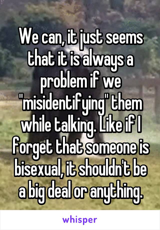 We can, it just seems that it is always a problem if we "misidentifying" them while talking. Like if I forget that someone is bisexual, it shouldn't be a big deal or anything.