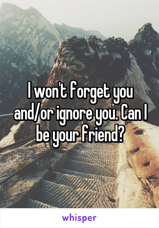 I won't forget you and/or ignore you. Can I be your friend?