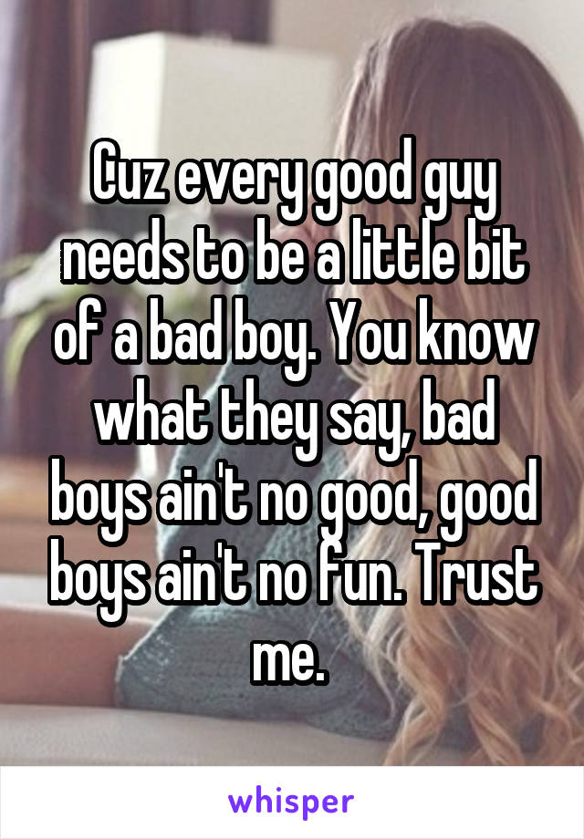 Cuz every good guy needs to be a little bit of a bad boy. You know what they say, bad boys ain't no good, good boys ain't no fun. Trust me. 