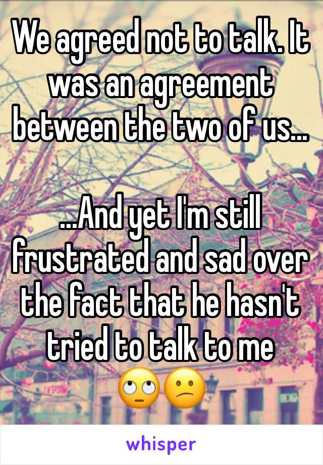 We agreed not to talk. It was an agreement between the two of us...

...And yet I'm still frustrated and sad over the fact that he hasn't tried to talk to me 
🙄😕