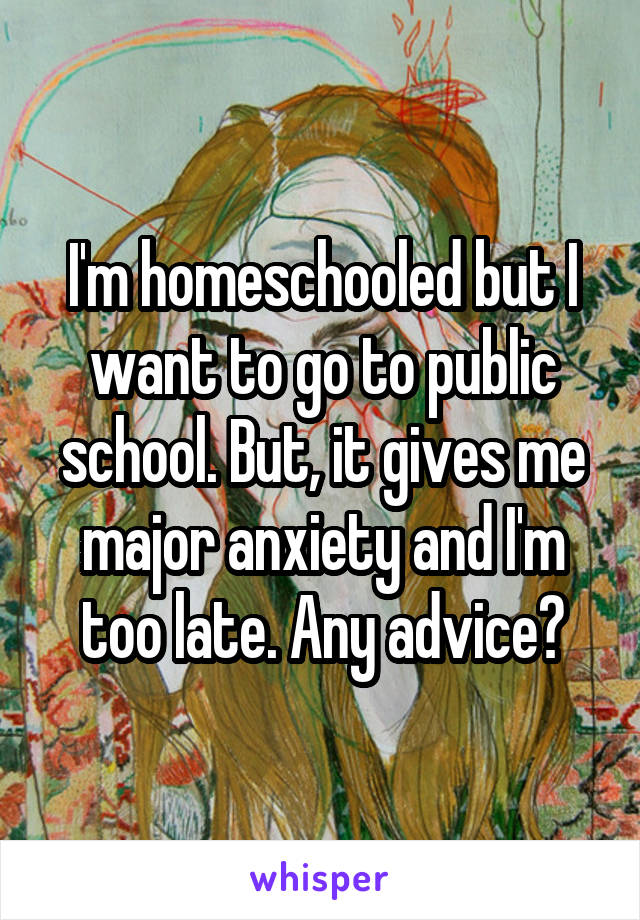 I'm homeschooled but I want to go to public school. But, it gives me major anxiety and I'm too late. Any advice?