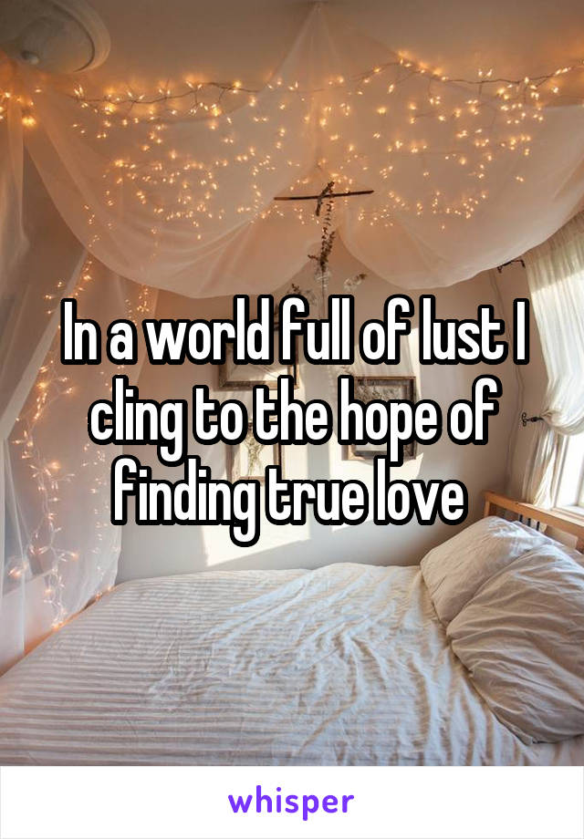 In a world full of lust I cling to the hope of finding true love 