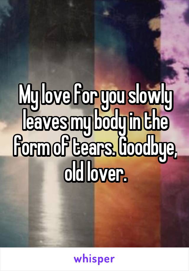 My love for you slowly leaves my body in the form of tears. Goodbye, old lover.