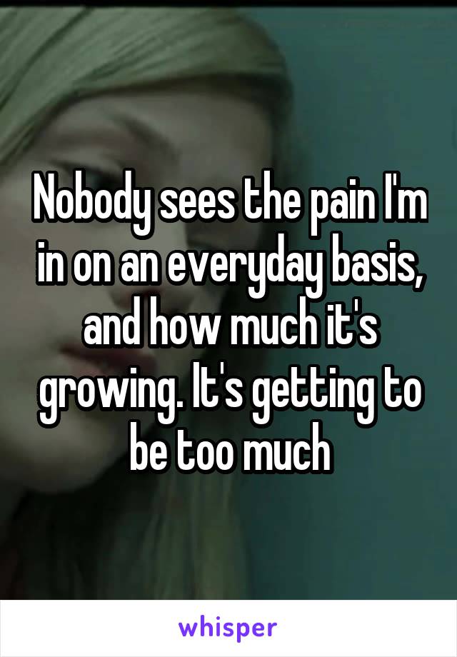 Nobody sees the pain I'm in on an everyday basis, and how much it's growing. It's getting to be too much