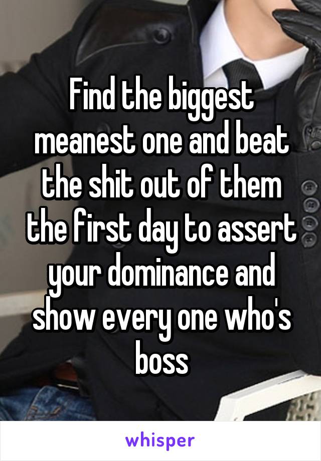 Find the biggest meanest one and beat the shit out of them the first day to assert your dominance and show every one who's boss