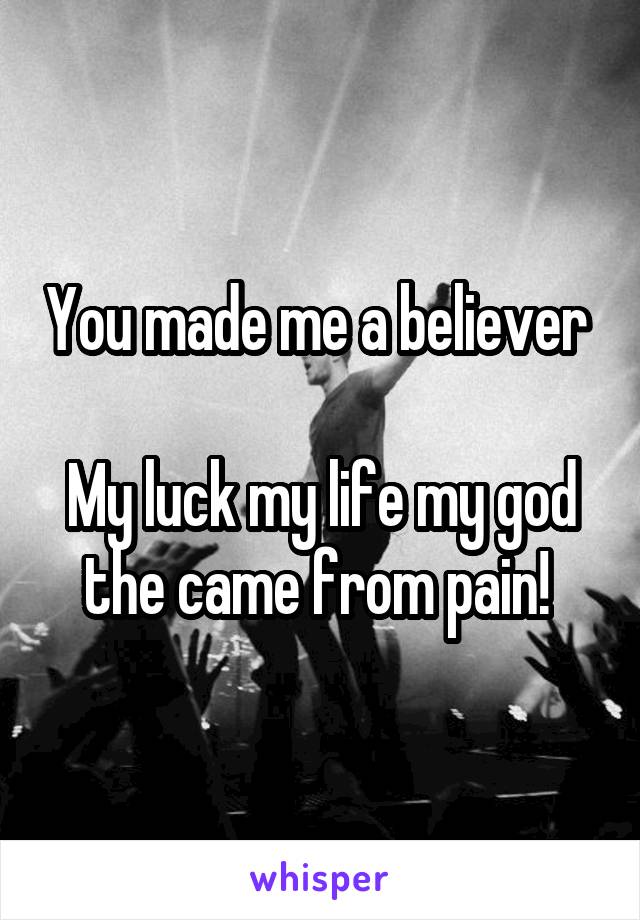 You made me a believer 

My luck my life my god the came from pain! 