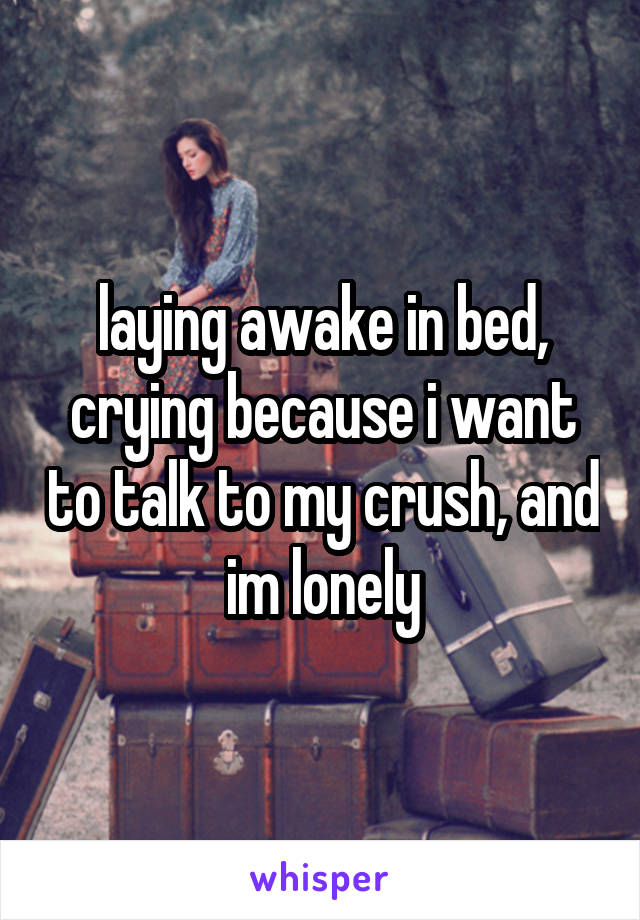 laying awake in bed, crying because i want to talk to my crush, and im lonely