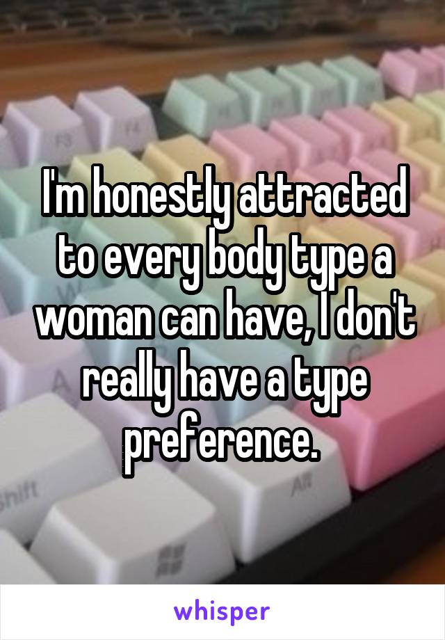 I'm honestly attracted to every body type a woman can have, I don't really have a type preference. 