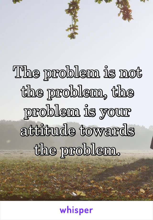 The problem is not the problem, the problem is your attitude towards the problem.