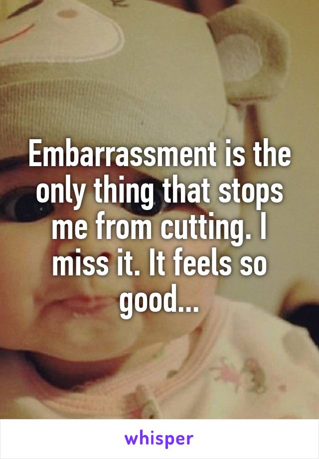 Embarrassment is the only thing that stops me from cutting. I miss it. It feels so good...