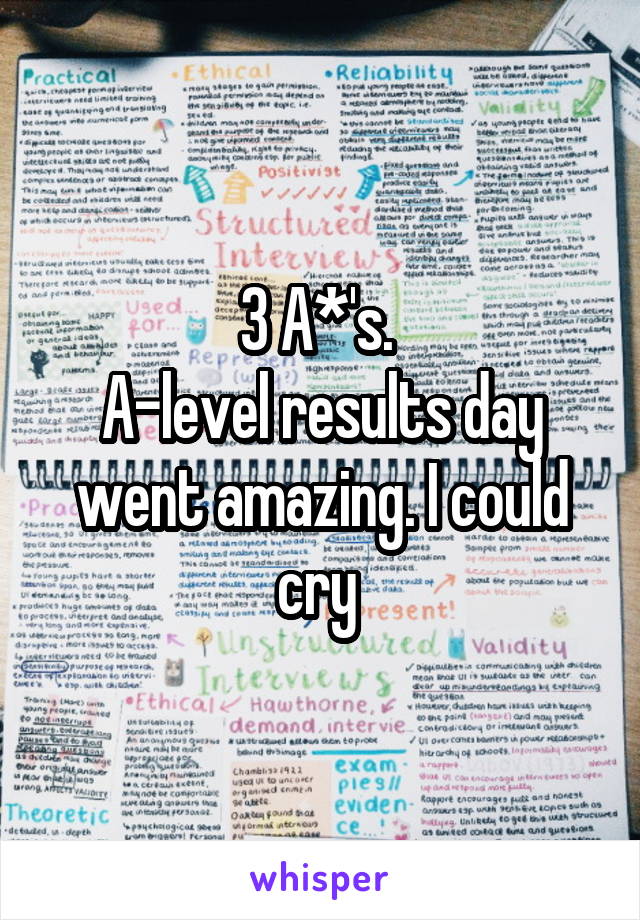 3 A*'s. 
A-level results day went amazing. I could cry 