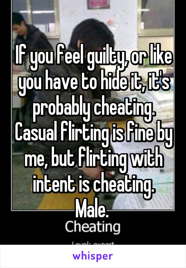 If you feel guilty, or like you have to hide it, it's probably cheating. Casual flirting is fine by me, but flirting with intent is cheating.
Male. 