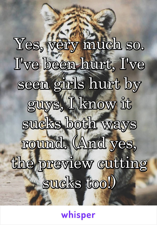 Yes, very much so. I've been hurt, I've seen girls hurt by guys, I know it sucks both ways round. (And yes, the preview cutting sucks too!)