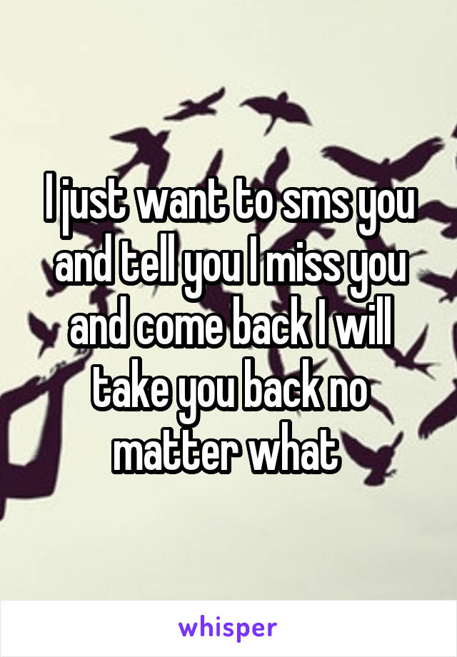 I just want to sms you and tell you I miss you and come back I will take you back no matter what 